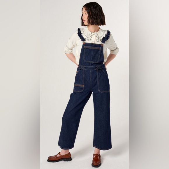 seventy + mochi Pants - Chic denim overalls with Ruffle Straps size 8